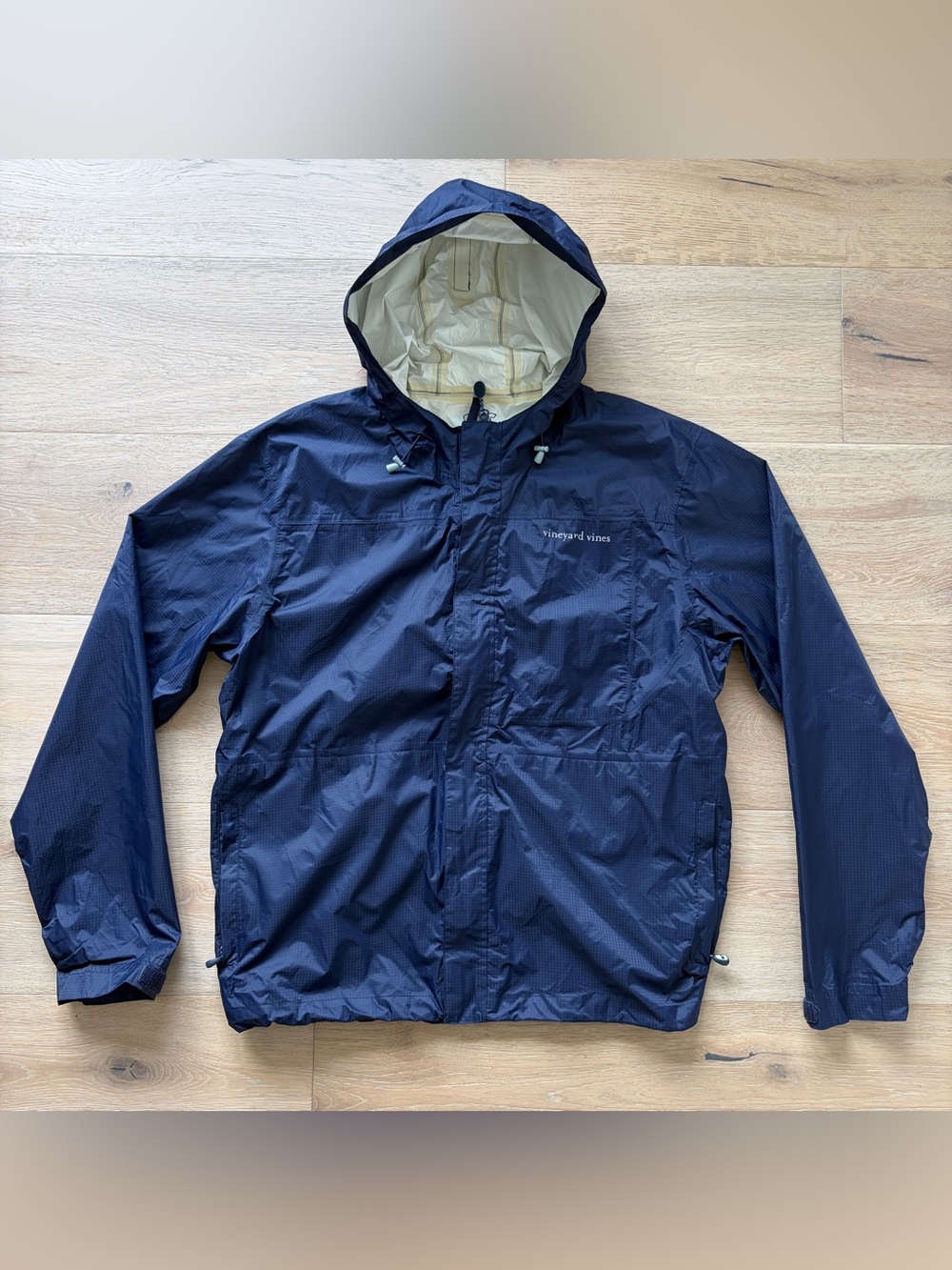 Vineyard Vines Men’s M Navy Blue Hooded Rain Jacket Waterproof Packable*42